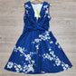 FallStil® - Weißes Kirschblüten-Königsblau Midikleid mit verdrehter Front