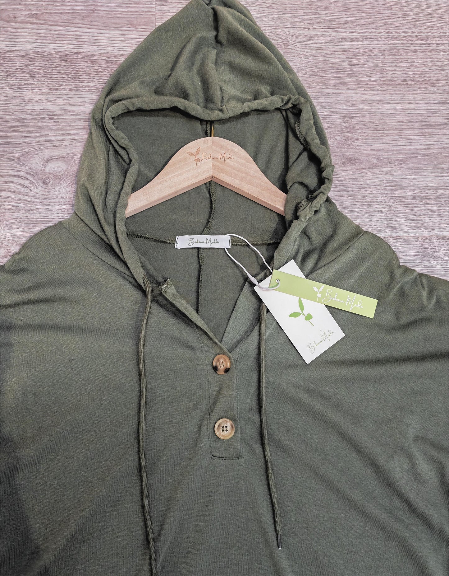 PureWear® - Grüner einfarbiger Kurzarm-Kapuzenpullover