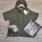 PureWear® - Grüner einfarbiger Kurzarm-Kapuzenpullover