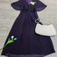 PureWear® - Lila Einfarbiges Midikleid mit V-Ausschnitt