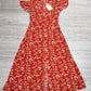 FallStil® - Elegantes Rotes Print Midikleid mit quadratischem Ausschnitt
