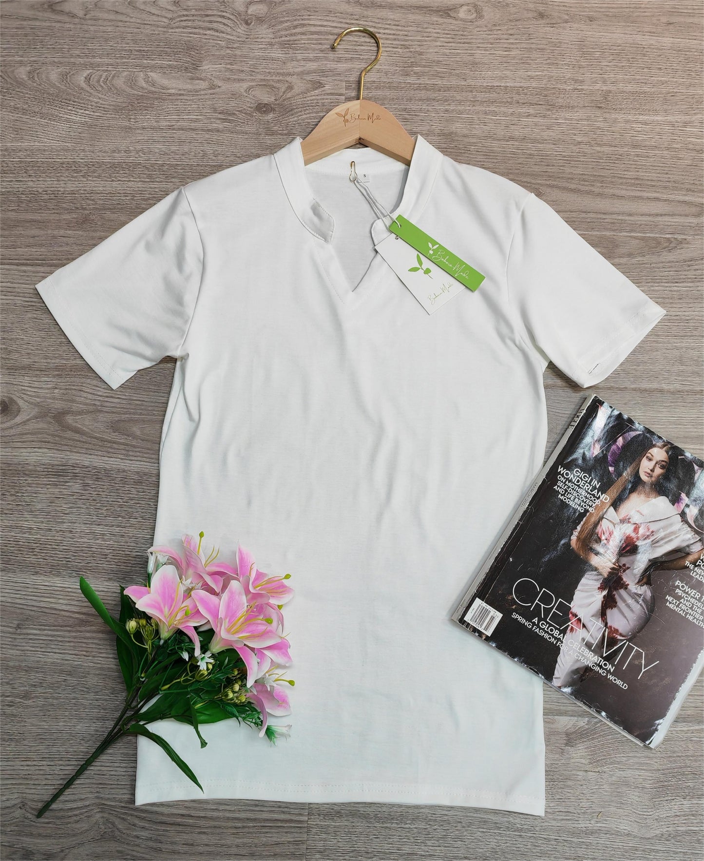 PureWear® - Einfarbiges weißes Basic-Top mit kurzen Ärmeln