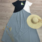 Purewear®- Langes graues Patchwork-Maxikleid mit halben Ärmeln
