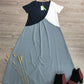 Purewear®- Langes graues Patchwork-Maxikleid mit halben Ärmeln