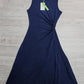 FallStil® - Marineblaues einfarbiges ärmelloses Midikleid