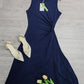 FallStil® - Marineblaues einfarbiges ärmelloses Midikleid
