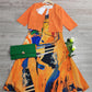 FallStil® - Orangefarbenes Midikleid mit halben Ärmeln und V-Ausschnitt
