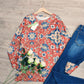 Naturlux® - Herbst Blumenprint Rundhalsausschnitt Langarm Top