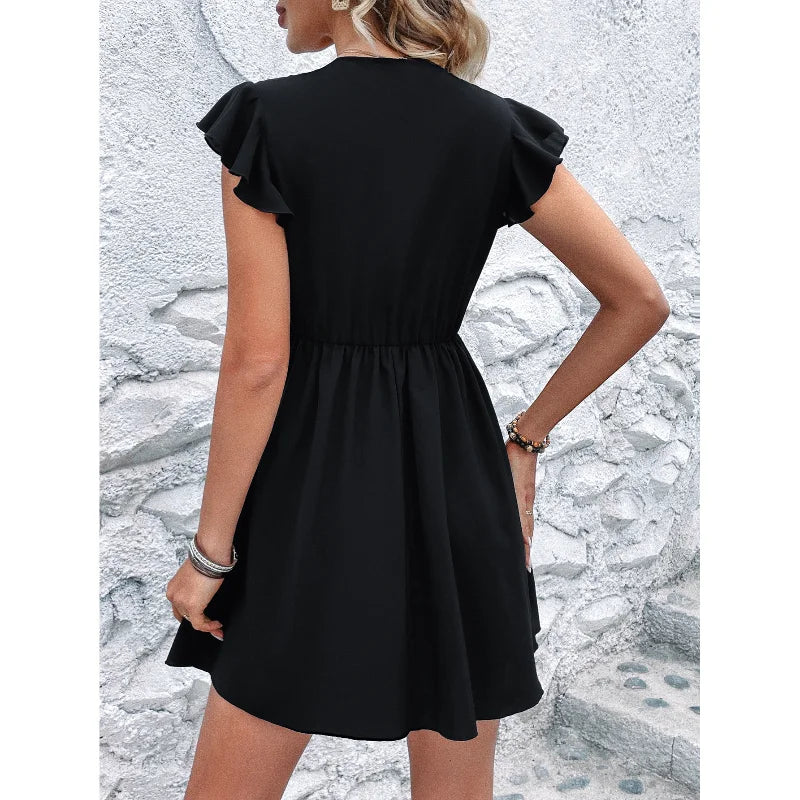 Eva - Schwarzes Kleid mit Rüschendetail