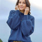 Even&Vil® - Wunderschöner einfarbiger blauer Pullover mit Ballonärmeln
