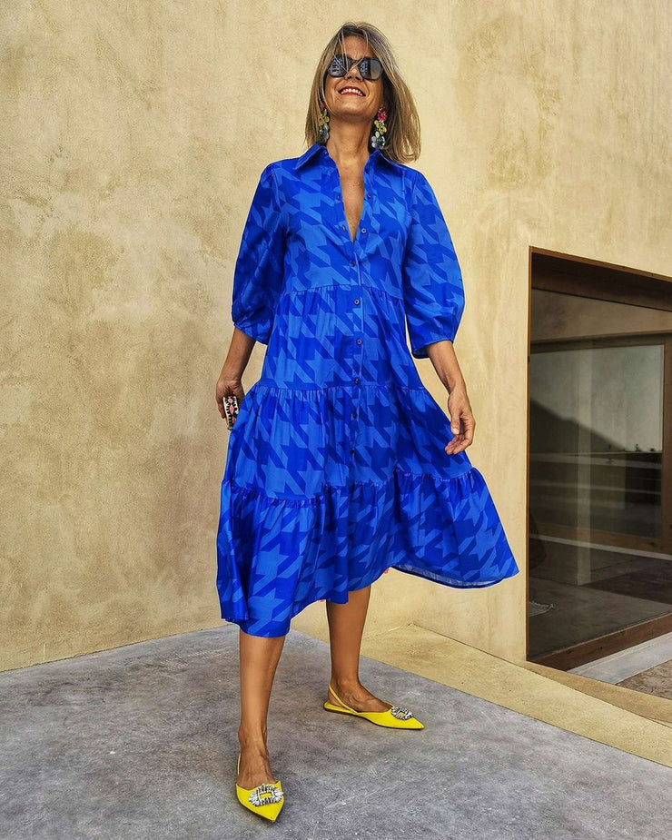 Naturlux® - Blau bedrucktes Midikleid mit Kragen