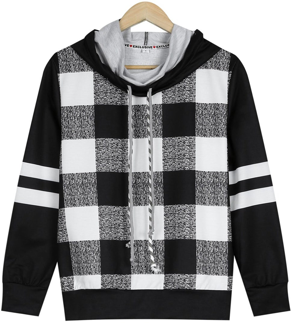 FallStil® - Schwarz-weißer Schachbrett-Kapuzenpulli
