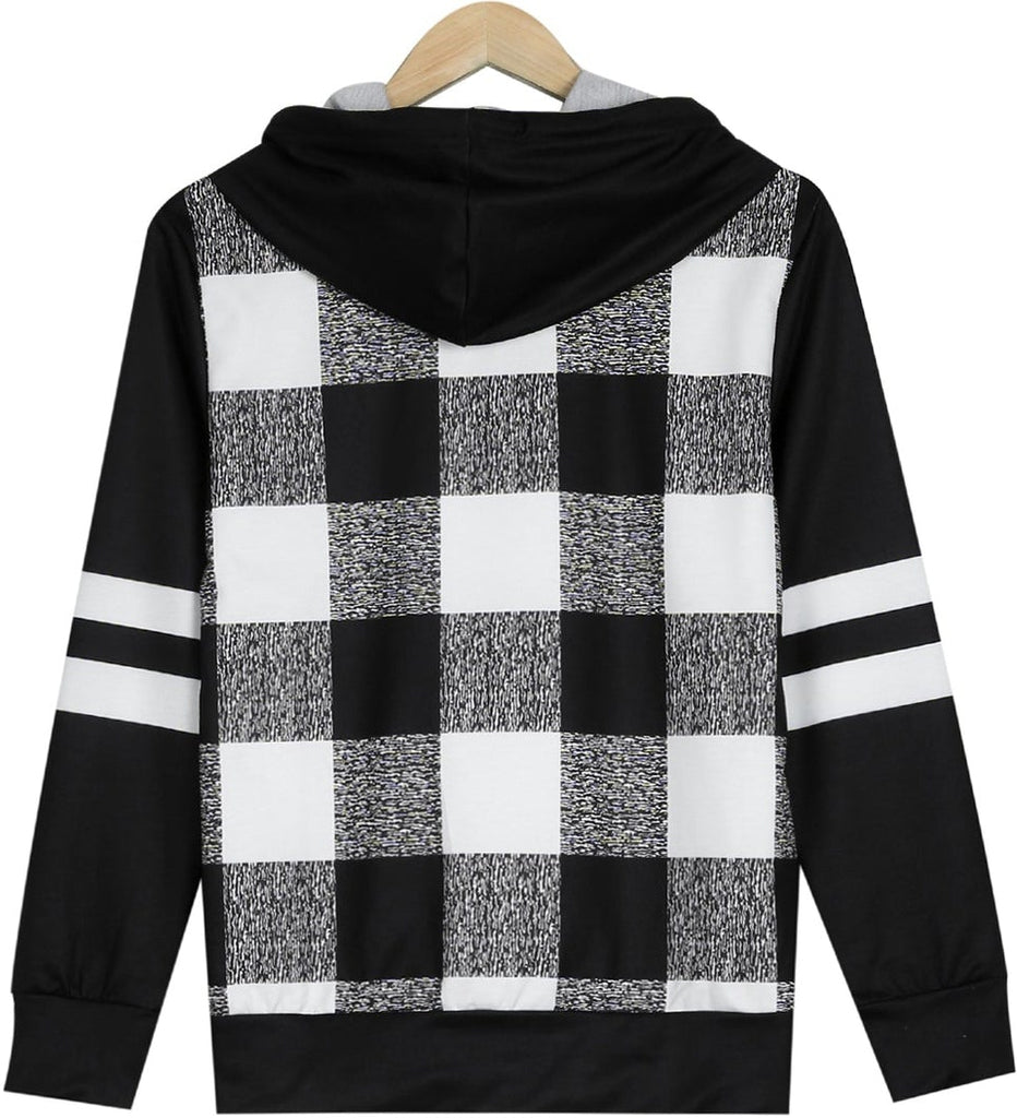 FallStil® - Schwarz-weißer Schachbrett-Kapuzenpulli