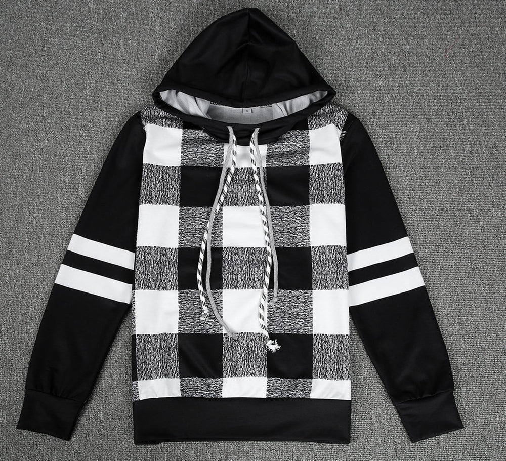 FallStil® - Schwarz-weißer Schachbrett-Kapuzenpulli