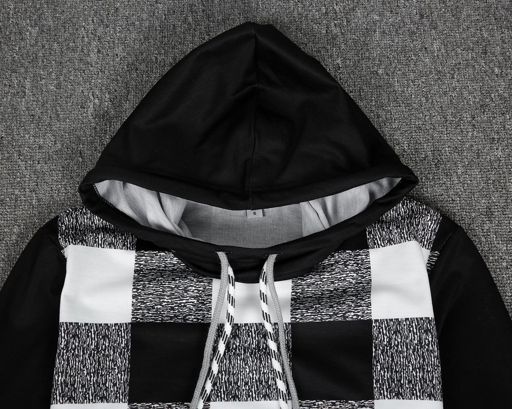 FallStil® - Schwarz-weißer Schachbrett-Kapuzenpulli