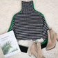 Even&Vil® - Grün gestreifter Pullover mit schwarzem und weißem Rautenmuster