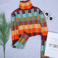 FallStil® - Herbst Pullover mit hohem Halsausschnitt im Schachbrettmuster