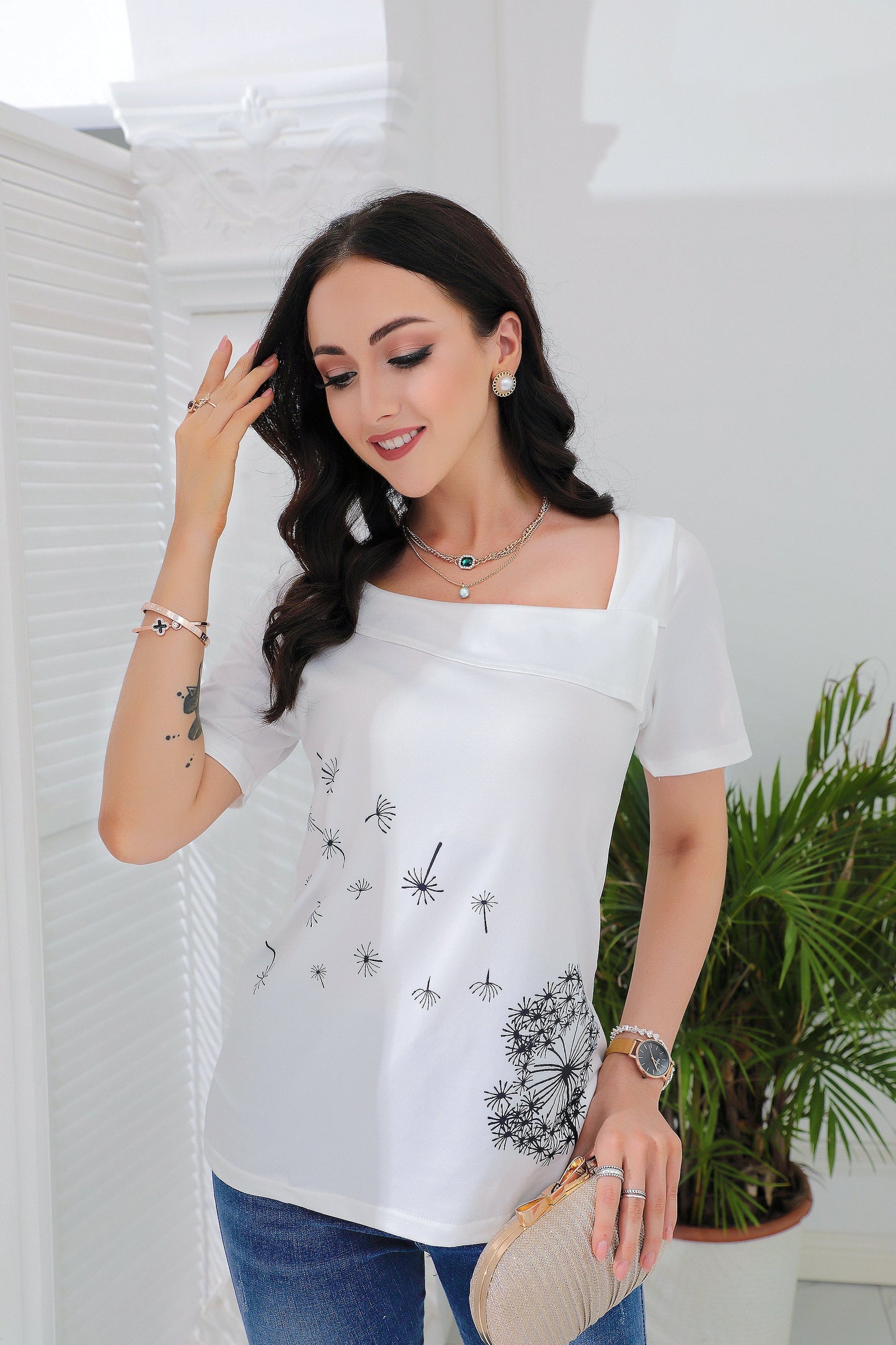 SpringStil® - Weißes kurzärmeliges Print-Top
