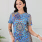 SpringStil® - Wunderschönes kurzärmeliges Top mit blauem Aufdruck