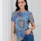 SpringStil® - Wunderschönes kurzärmeliges Top mit blauem Aufdruck
