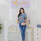 SpringStil® - Wunderschönes kurzärmeliges Top mit blauem Aufdruck
