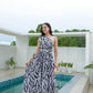 SpringStil® - Weiß Schwarz Zebra Print Asymmetrisches Maxikleid mit Frontschlitz