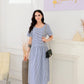 SpringStil® - Marineblau und weiß gestreiftes Midikleid mit kurzen Ärmeln