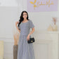 SpringStil® - Marineblau und weiß gestreiftes Midikleid mit kurzen Ärmeln
