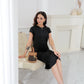 SpringStil® - Unifarbenes Shiftkleid mit geknotetem Rückenausschnitt