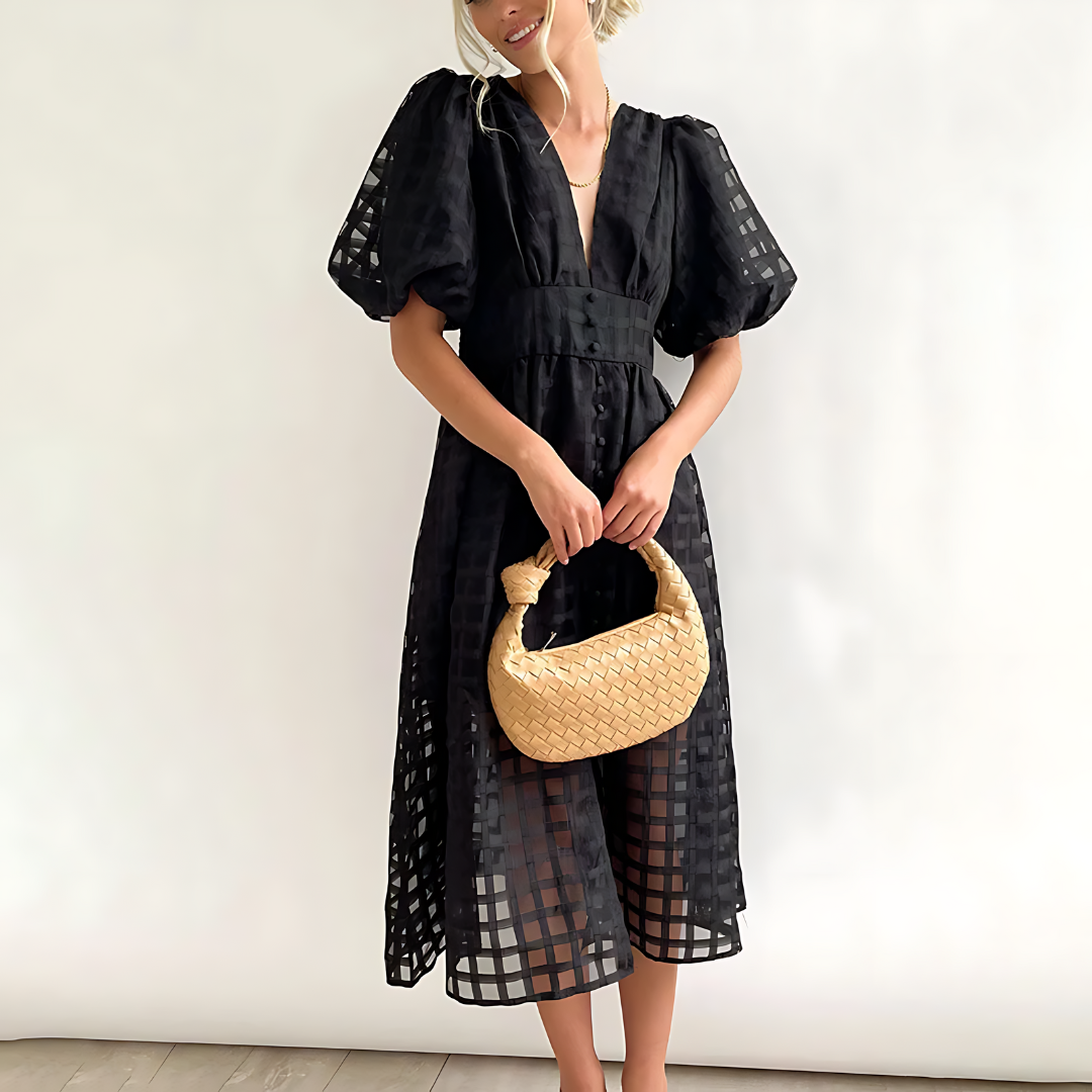 Emilia - Schwarzes Netz-Midikleid