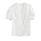 Retro V-Ausschnitt Besticktes Chiffonhemd - Ylana