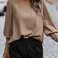 Einfarbige Bluse mit Laternenärmel