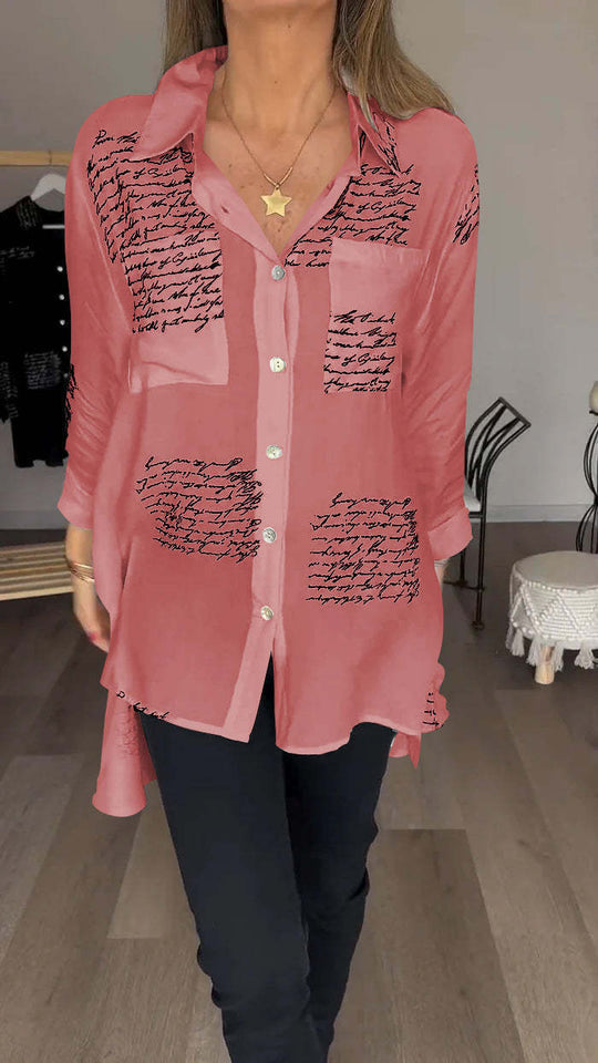 Modisches Hemd mit Revers und Buchstabenprint - Claire