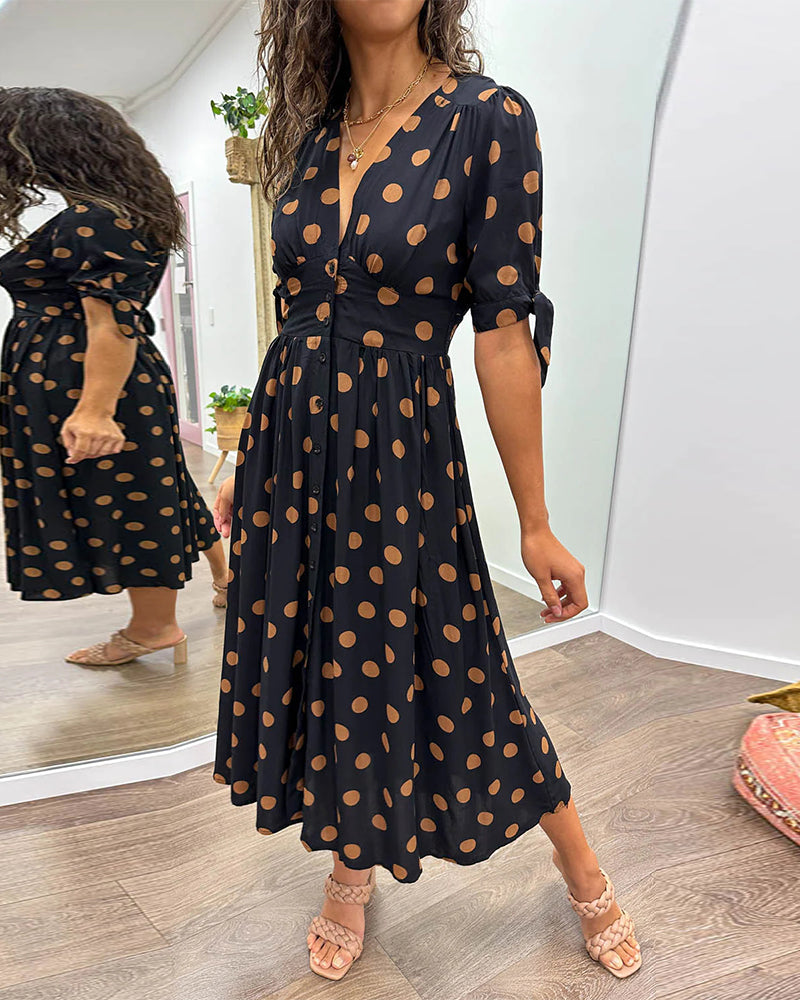Kleid mit V-Ausschnitt und Polka Dots - Yara