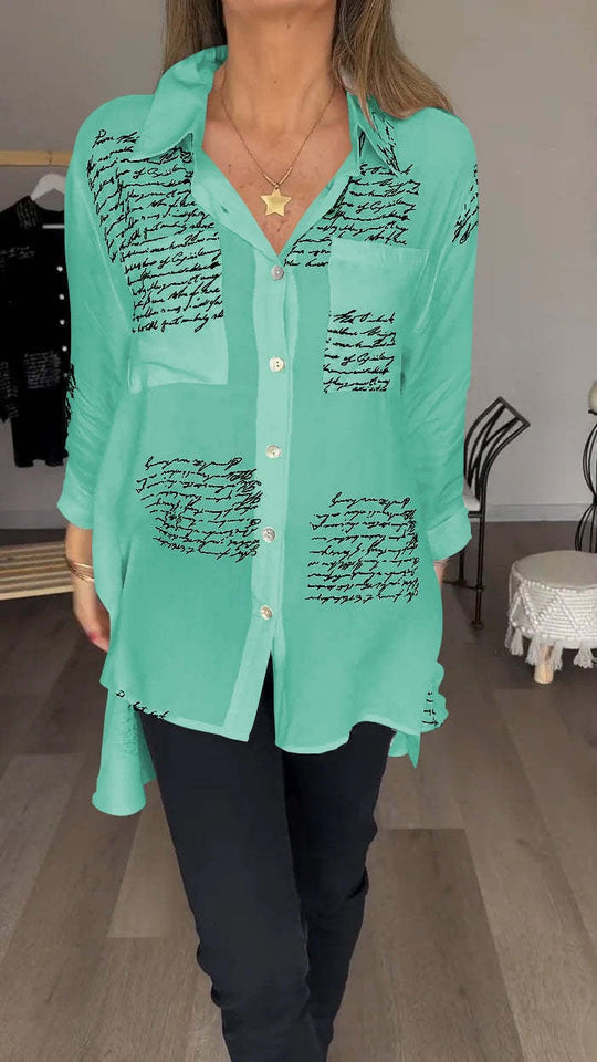 Modisches Hemd mit Revers und Buchstabenprint - Claire