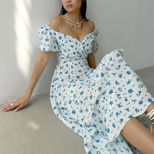Isabella - Weißes Maxikleid mit Blumenprint