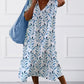 Kleid mit V-Ausschnitt und Blattdruck