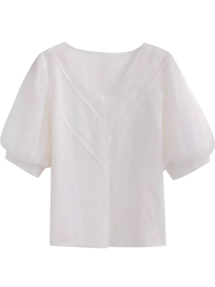 Retro Spitze Puffärmel Chiffon Bluse - Brianna