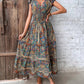 FallStil® - Buntes Paisley geraffte Taille Langes Sommerkleid