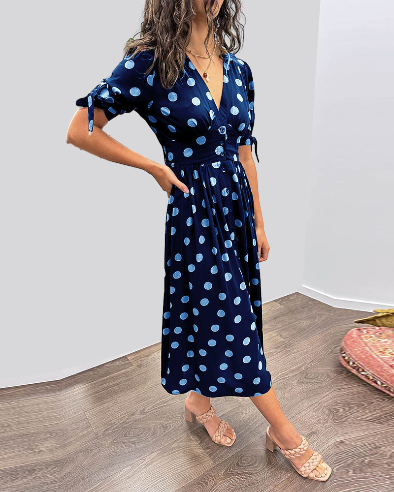 Kleid mit V-Ausschnitt und Polka Dots - Yara