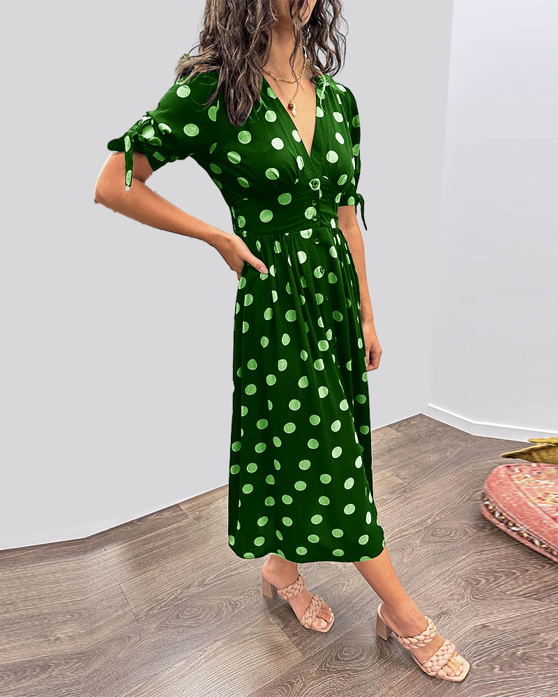 Kleid mit V-Ausschnitt und Polka Dots - Yara