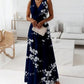 FallStil® - Marineblaues ärmelloses Maxikleid mit Blumendruck