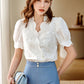 Retro V-Ausschnitt Besticktes Chiffonhemd - Ylana