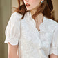 Retro V-Ausschnitt Besticktes Chiffonhemd - Ylana
