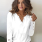 FallStil® - Weißes Basic-Top mit langen Ärmeln und Knopfleiste