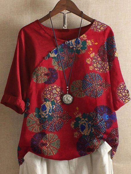 Kurzärmeliges Shirt mit Blumenmuster - Rosa