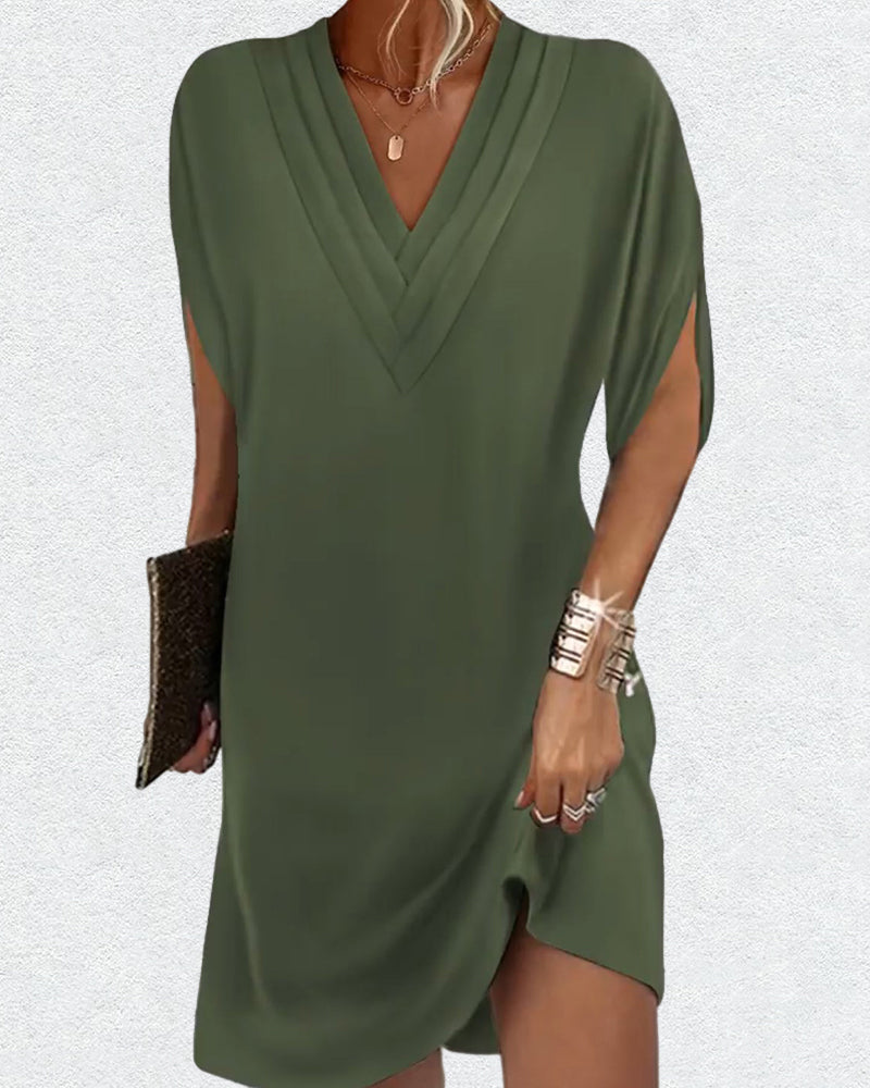 Charmantes V-Ausschnitt Sommerkleid -Lockere Passform & Vielseitigkeit