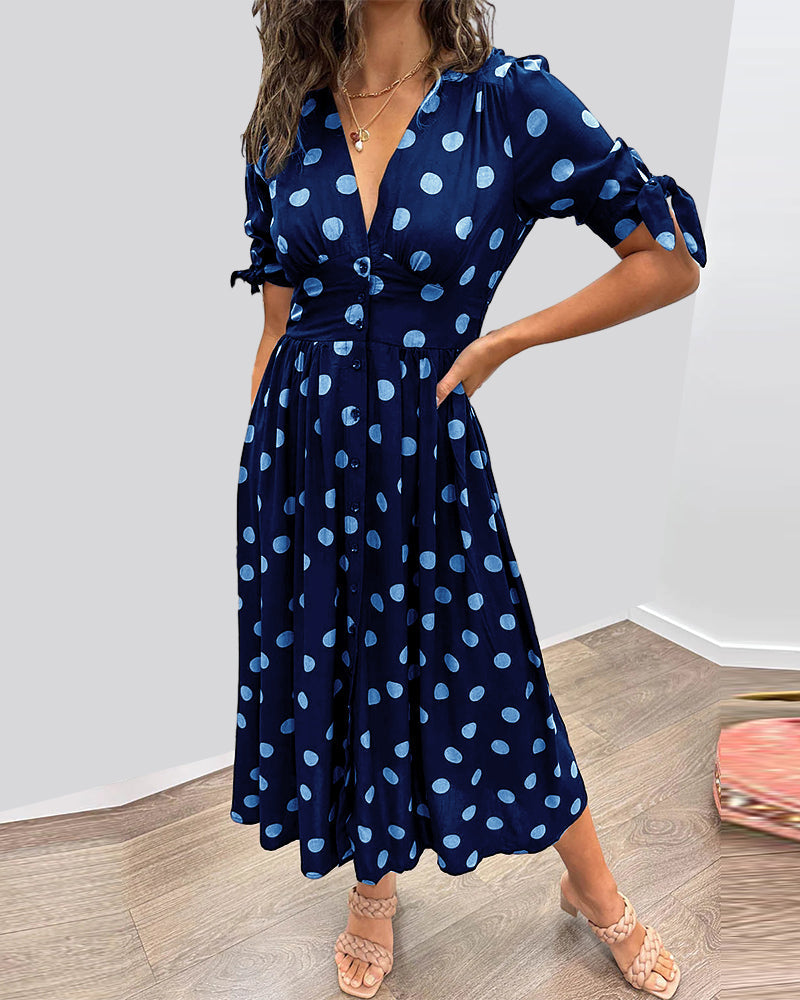 Kleid mit V-Ausschnitt und Polka Dots - Yara