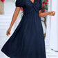 SpringStil® - Marineblaues einfarbiges Midikleid mit kurzen Ärmeln