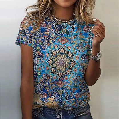 SpringStil® - Wunderschönes kurzärmeliges Top mit blauem Aufdruck